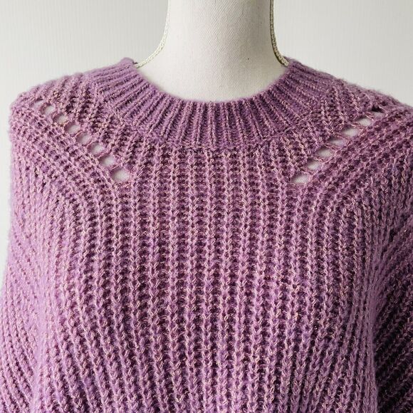Elizabeth and James Sweater Giada Purple Cropped Oversize Metallic Gold XL NWOT - Picture 5 of 11